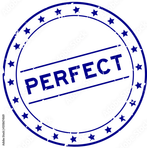 Grunge blue perfect word round rubber seal stamp on white background