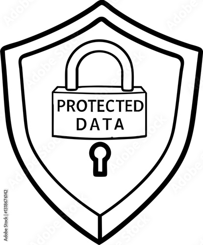 A shield with a padlock symbolizes data protection and security, emphasizing the importance of safeguarding sensitive information.