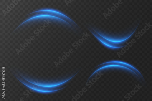 Abstract light lines of speed and movement. On a transparent background.