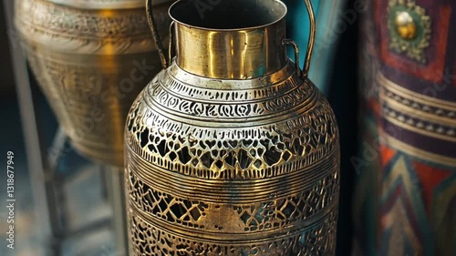 Wallpaper Mural Close-up of an intricately engraved brass vase with detailed etchings Torontodigital.ca