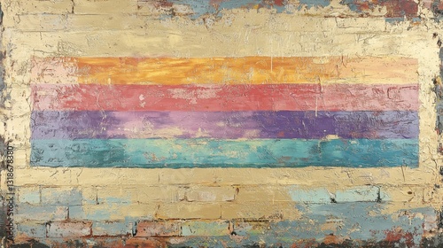Vintage mural with vibrant colors representing diversity on weathered brick wall in urban setting