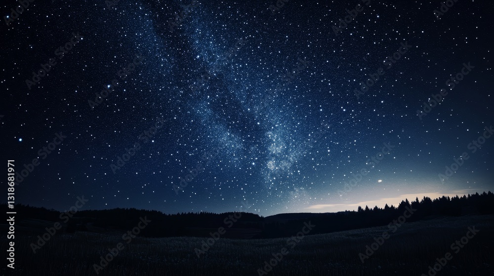 Fototapeta premium Captivating night sky a long exposure photo showcasing stars and a glimpse of the ground below