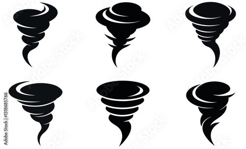 simple black silhouette tornado icons on a white background