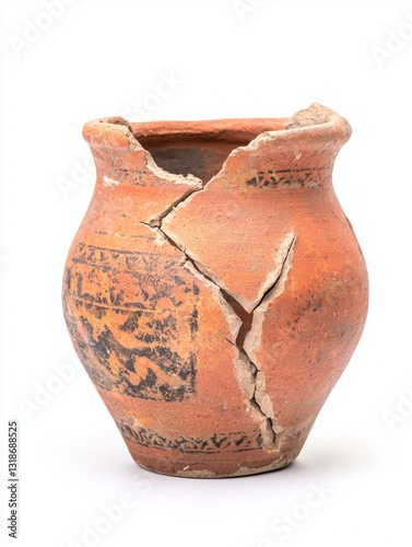 Fragmented Clay Pot with Shattered Surface and Historical Design