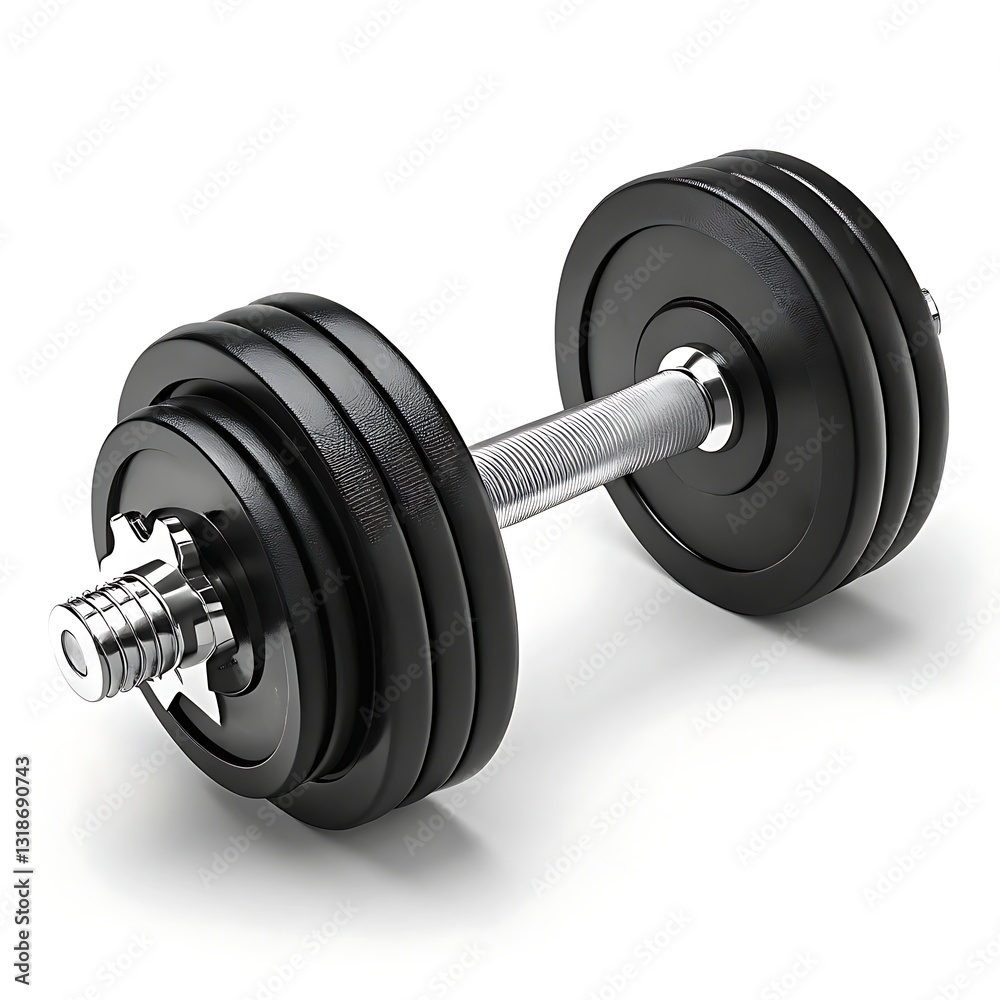 Naklejka premium A Heavy Black Dumbbell Symbolizes Strength, Fitness, And Dedication To A Healthy Lifestyle Against A Clean White Background
