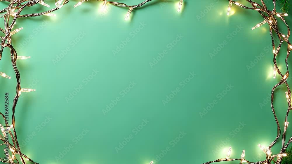 christmas Warm glow of string lights forming festive border, highlighting cozy for ambiance and celebratory mood holiday background Copy space green text video 4k