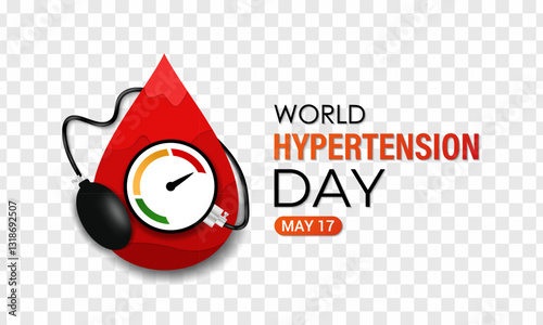 Vector graphic of World Hypertension Day. May 17. High Blood Pressure awareness day victor template. Red Love Image, Stethoscope and Tensiometer image. Banner poster, flyer and background design.