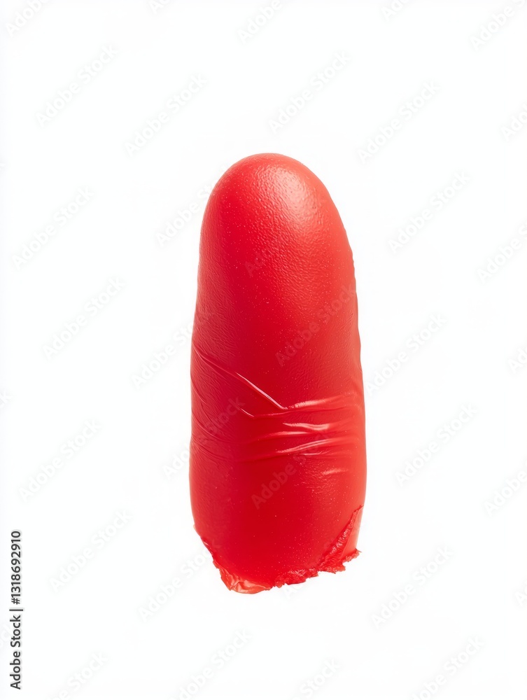 Single Red Latex Glove Finger Popped on White Background Single Red Latex Glove Finger Popped on White Background