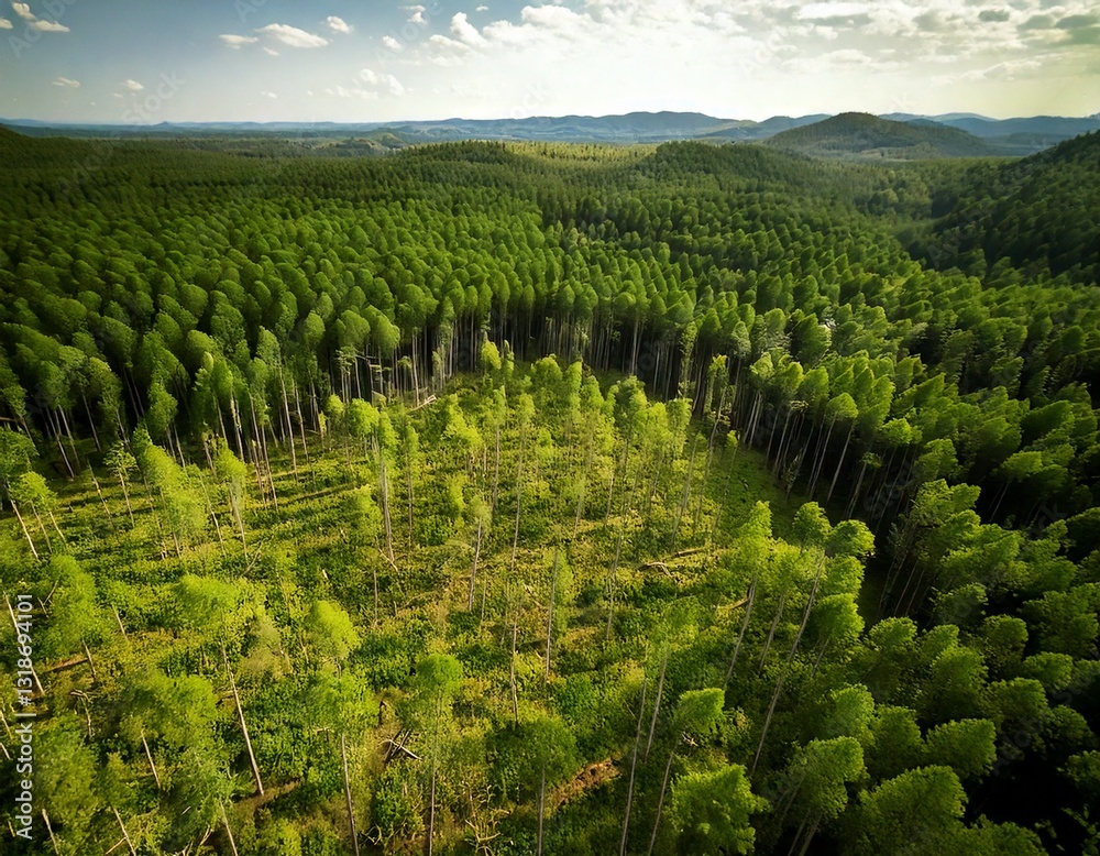 Realistic Reforestation Efforts Resulted in Transformation of a Barren Land into a Thriving Forest Generated image Realistic Reforestation Efforts Resulted in Transformation of a Barren Land into a Thriving Forest Generated image
