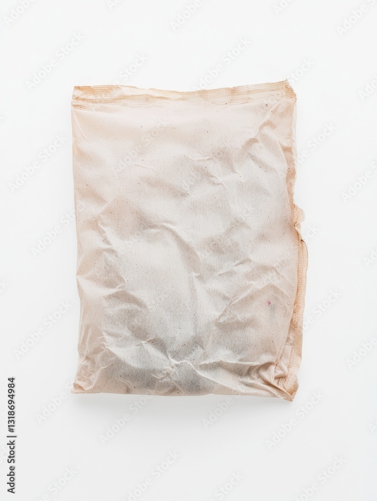Obraz premium Single Dried Teabag Wrapper on a Clean White Surface