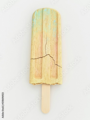 Cracked Wooden Popsicle Stick on a Light Background