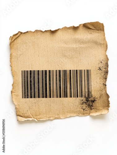 Worn Single Mailing Label with Barcode on Torn Paper Background
