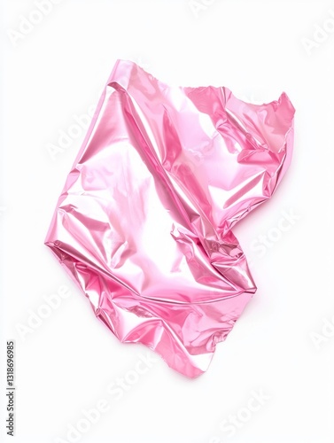 Crumpled Pink Gum Wrapper on White Background for Creative Projects