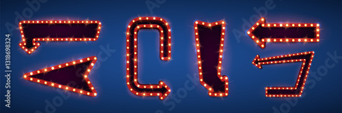 Shining red retro arrows. Vintage bright billboards for your design. Vector illustration.