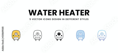 Water Heater vector icons set stock illustration.