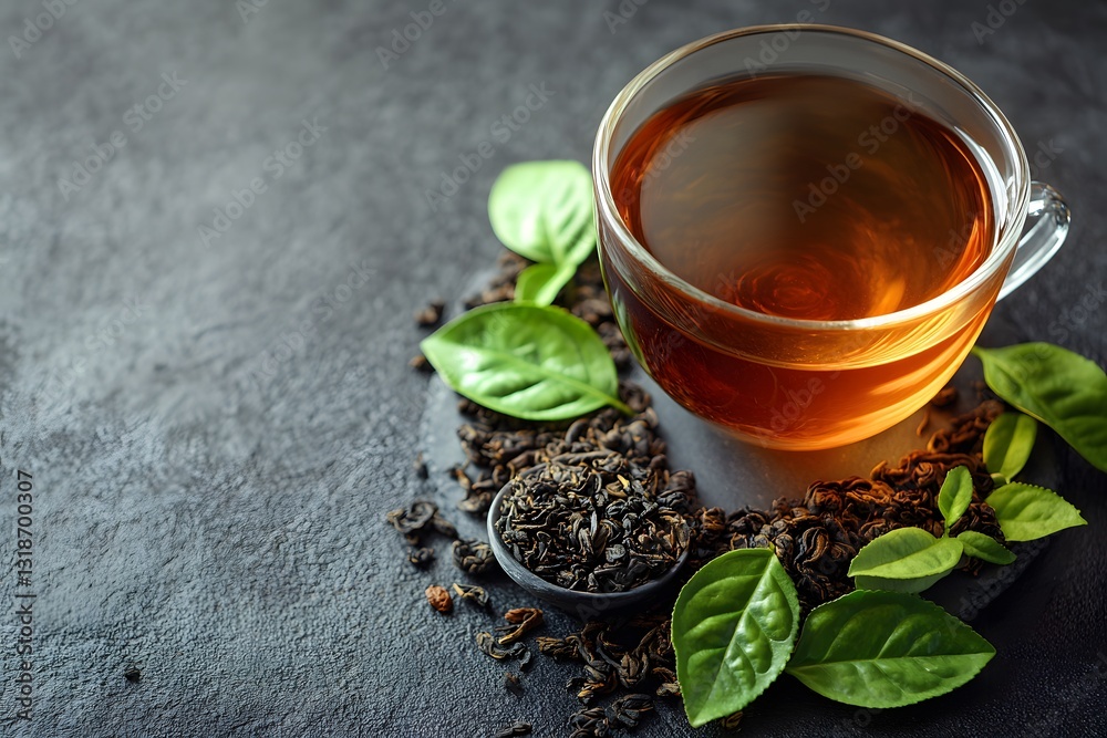 Fototapeta premium Aromatic Tea with Loose Leaves and Fresh Greenery for Beverage Design