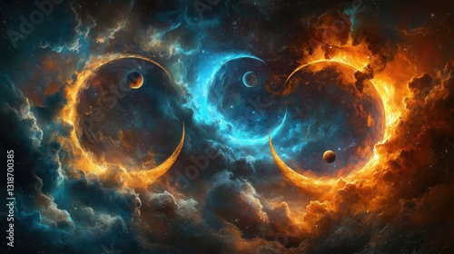 Cosmic Swirls of Blue and Orange in Space