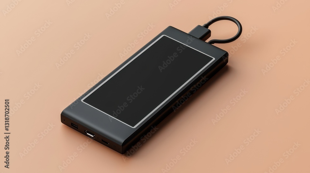 Minimalist 3D Rendering of a Solar-Powered USB Charger with Modern Design and Sleek Appearance Minimalist 3D Rendering of a Solar-Powered USB Charger with Modern Design and Sleek Appearance