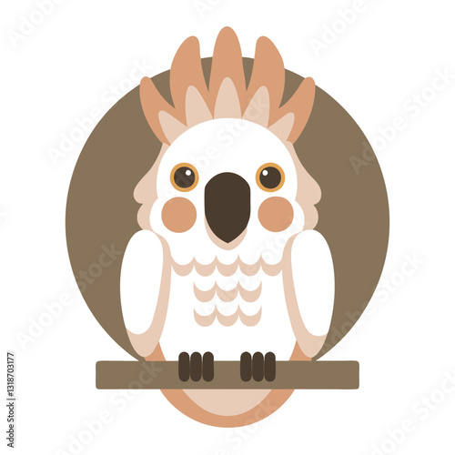 Cute Cartoon Cockatoo Perched on Branch