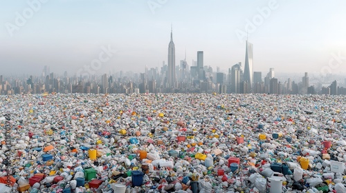 A digital depicting a densely populated city skyline showcasing a complex and chaotic urban landscape filled with towering skyscrapers vibrant architectural diversity