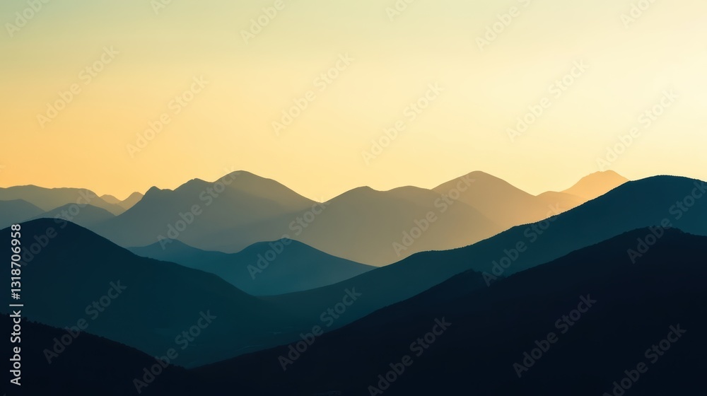 Obraz premium Serene sunset over majestic mountains.