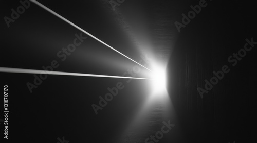 A black and white image of a tunnel with a bright light at the end.