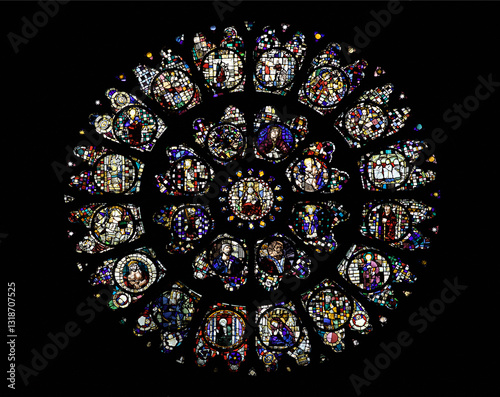 Stained glass rose window of Cathedral Saint-Etienne in Toulouse, France
