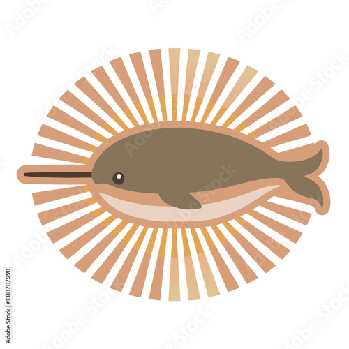 Cute Narwhal Cartoon Illustration with Sun Rays