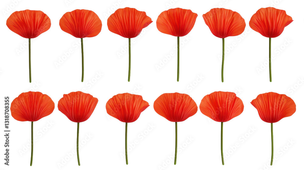 Obraz premium Sixteen Red Poppy Flowers on Transparent Background