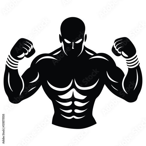 Boxer Silhouette Vector, Classic Black and White Outline Art of a Fighter in Action