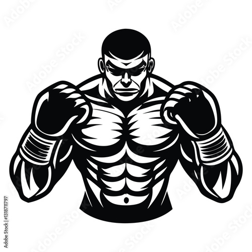 Boxer Silhouette Vector, Classic Black and White Outline Art of a Fighter in Action