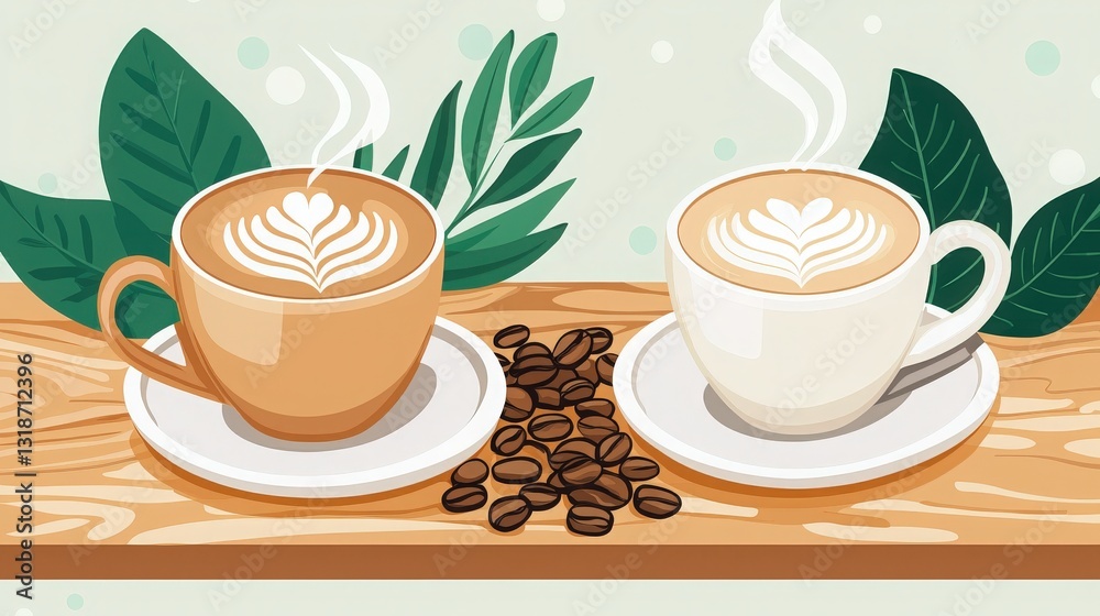 Obraz premium Two elegant cups of coffee perfectly arranged for sharing moments of warmth and enjoyment with friends