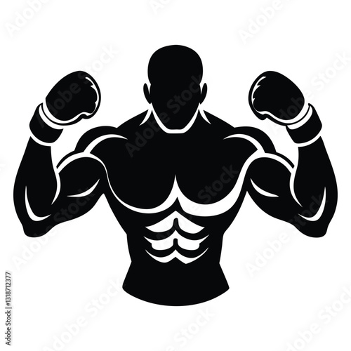 Boxer Silhouette Vector, Classic Black and White Outline Art of a Fighter in Action
