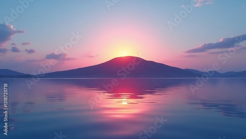 Glowing Hilltop Reflections on Water – AI Generative Art