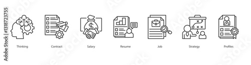 Criminal Record Screening web banner icon sheet outline vector thinking, contract, salary, resume, job, strategy, profiles