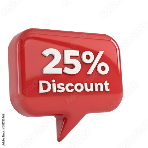25% Discount Sale Sign, Red and White, transparent background