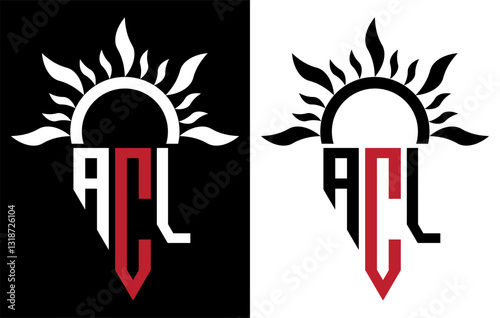 Vector shield emblem ACL Logo with abstract fire design elements