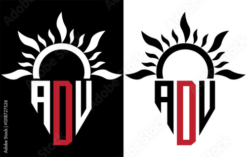 Vector shield emblem ADV Logo with abstract fire design elements
