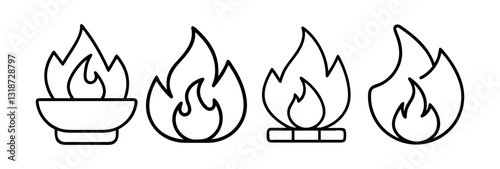 fire icon, fire line art - simple line art of fire, perfect for fire logos and icons