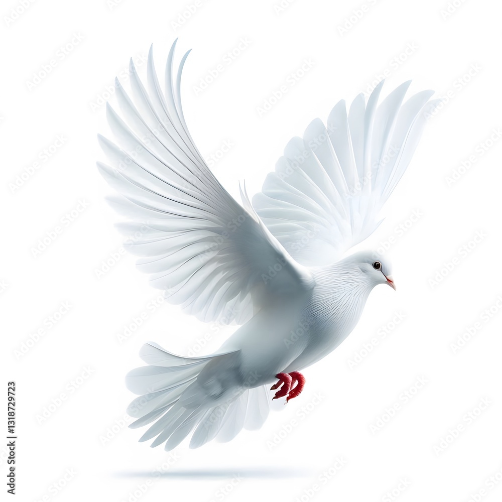 A white dove flying isolated on white background A white dove flying isolated on white background