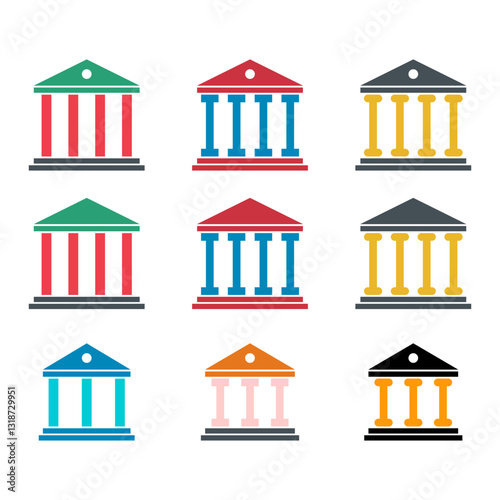 Set of university architecture icon, museum roman symbol, flat design vector illustration .