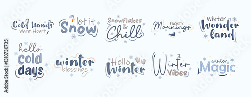 Season winter typography vector set