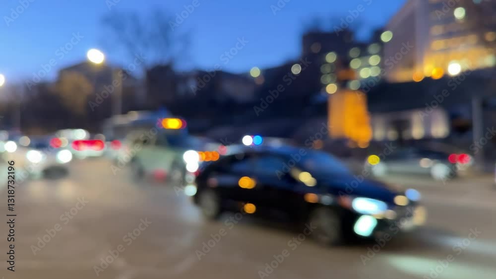 Police at night on a blurred background with red and blue lights keep order on the street Police at night on a blurred background with red and blue lights keep order on the street