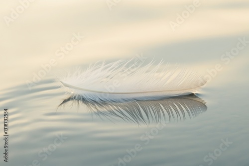 Captivating serenity of a fragile feather floating on calm waters coastal area nature photography tranquil environment close-up view emphasizing delicate beauty