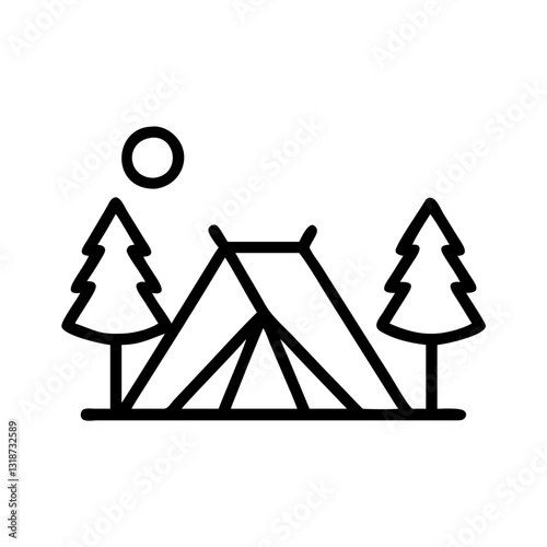 Camping tent in nature with trees and sun for outdoor activity concept