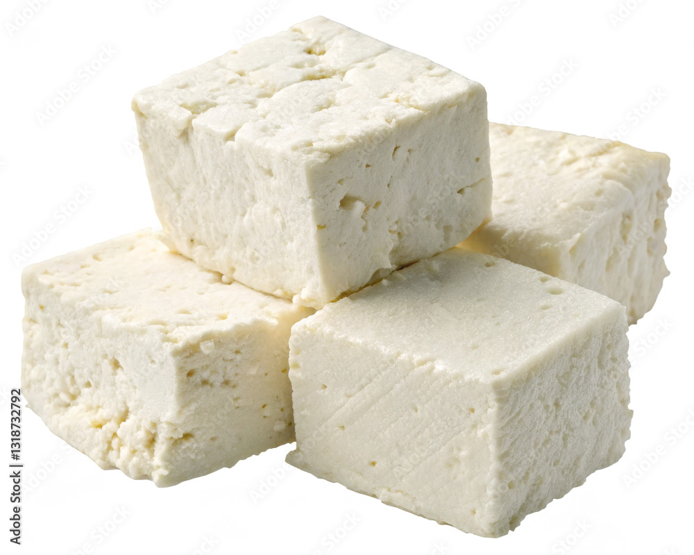 Blocks of white feta cheese isolated on a transparent background, Generative AI. Blocks of white feta cheese isolated on a transparent background, Generative AI.