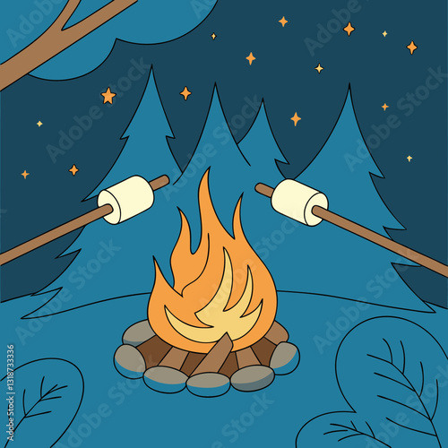 Roasting marshmallows over campfire for outdoor fun and camping experience