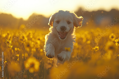 A dog playing in a spring m...