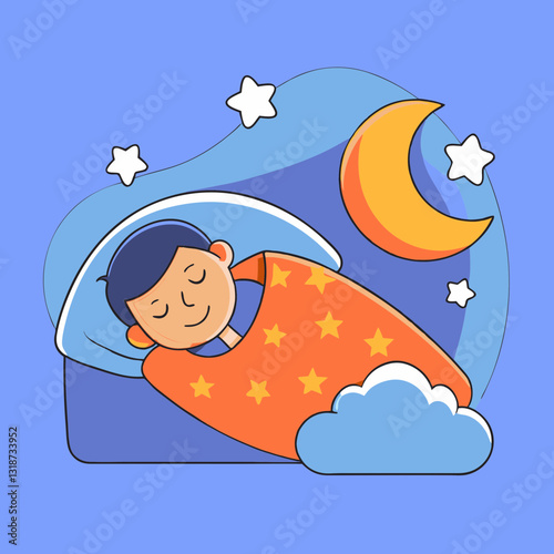 Child sleeping in a starry sleeping bag with moon and stars for cozy bedtime