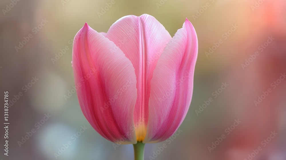Fototapeta premium Pink Tulip Close-Up: Veined Petals Soft Light 